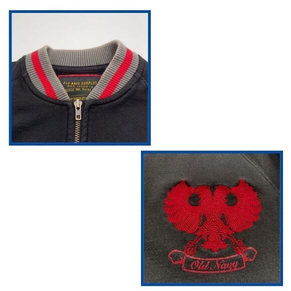 Old Navy Jacket Mens Large Black Red Surplus Reg‎ Issue Varsity Letterman Zip Up - Picture 7 of 9